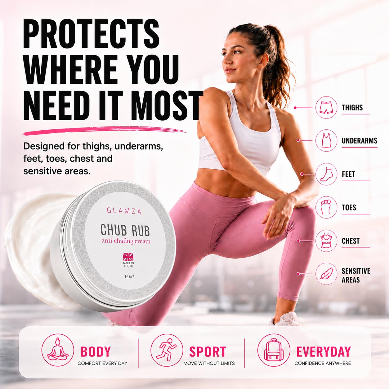 Glamza Chamois Cream Chub Rub’ Anti Chafing Cream for Men & Women - Prevents Chaffing for Cyclists, Runners and More 50ml