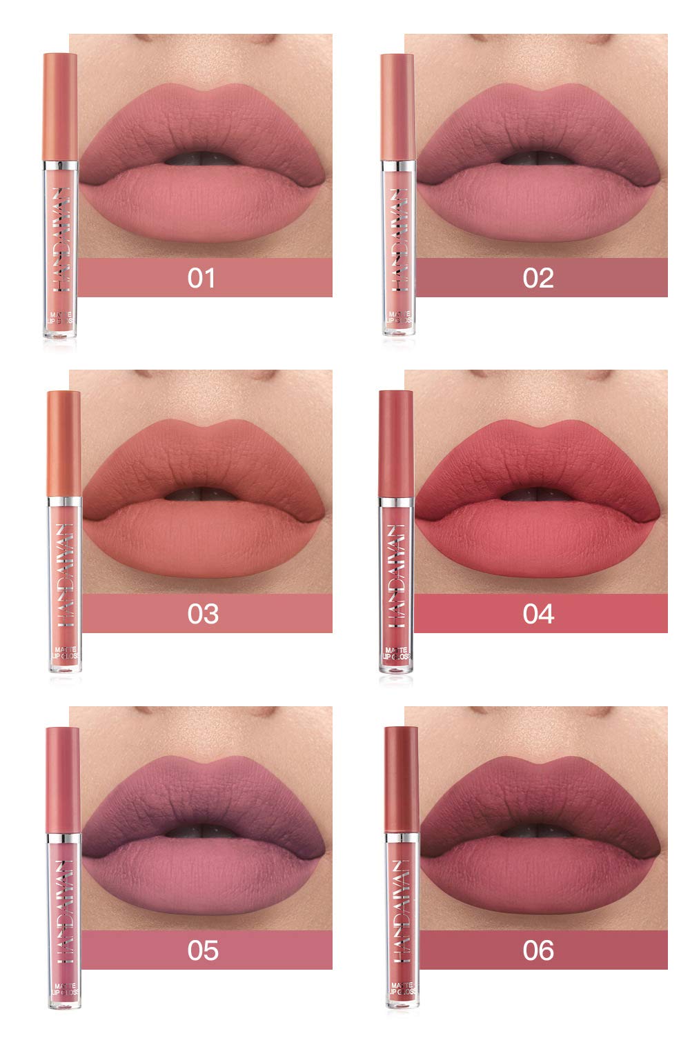 HQDA 6 Pcs Matte Liquid Lipstick Set Nude Lip Gloss Non-Stick Cup Not Fade Waterproof Long Lasting Lip Sticks Gift For Make Up Women (Set B)
