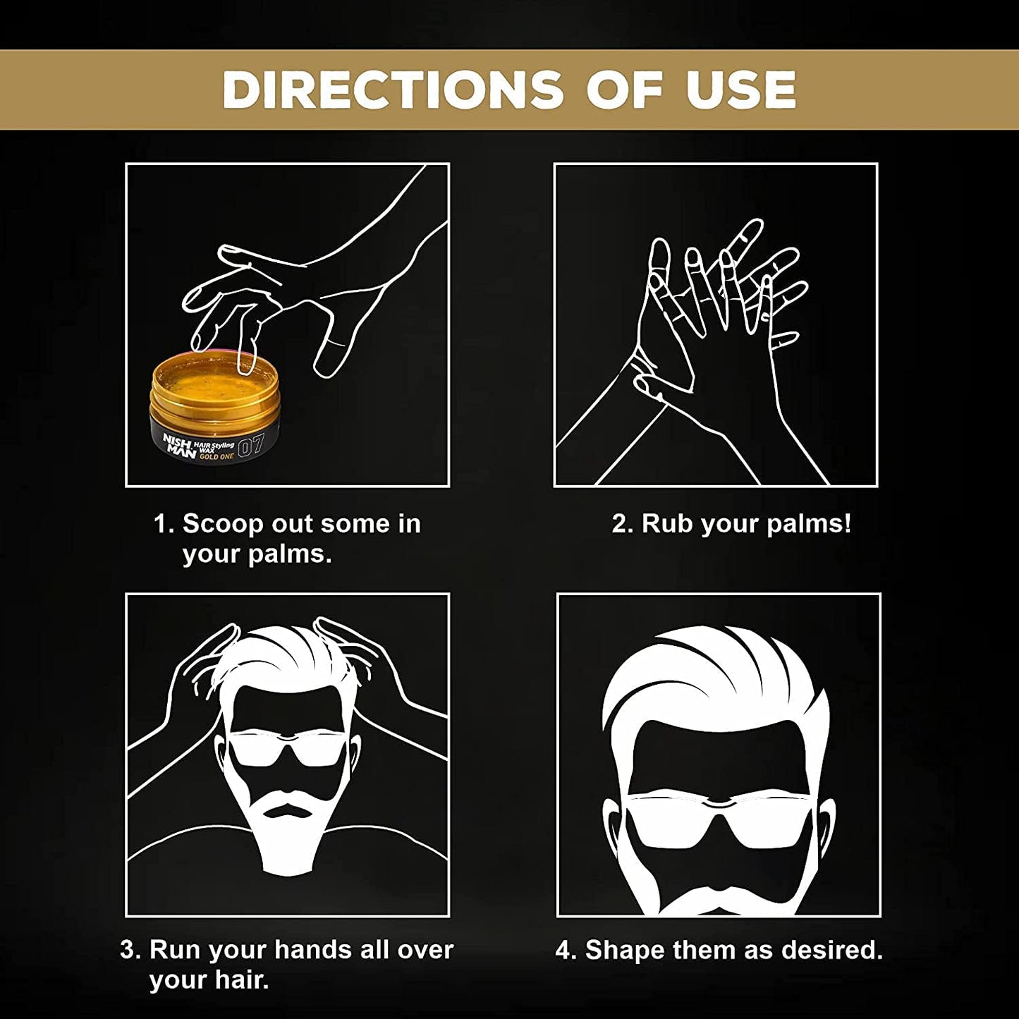 Nish Man Hair Styling Gel, Hair Wax for Men, 07 Gold One, 150 ml | Shine Look | Edge Control | Ultra High Strong Hold | Hair Clay Aqua Wax | Wax Stick Hair | Men's Hair Gel (07 Gold One)