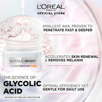 L'Oreal Paris Glycolic Bright Day Cream with SPF 17, 50ml |Skin Brightening Cream with Glycolic Acid that Visbily Minimizes Spots & Reveals Even Toned Skin