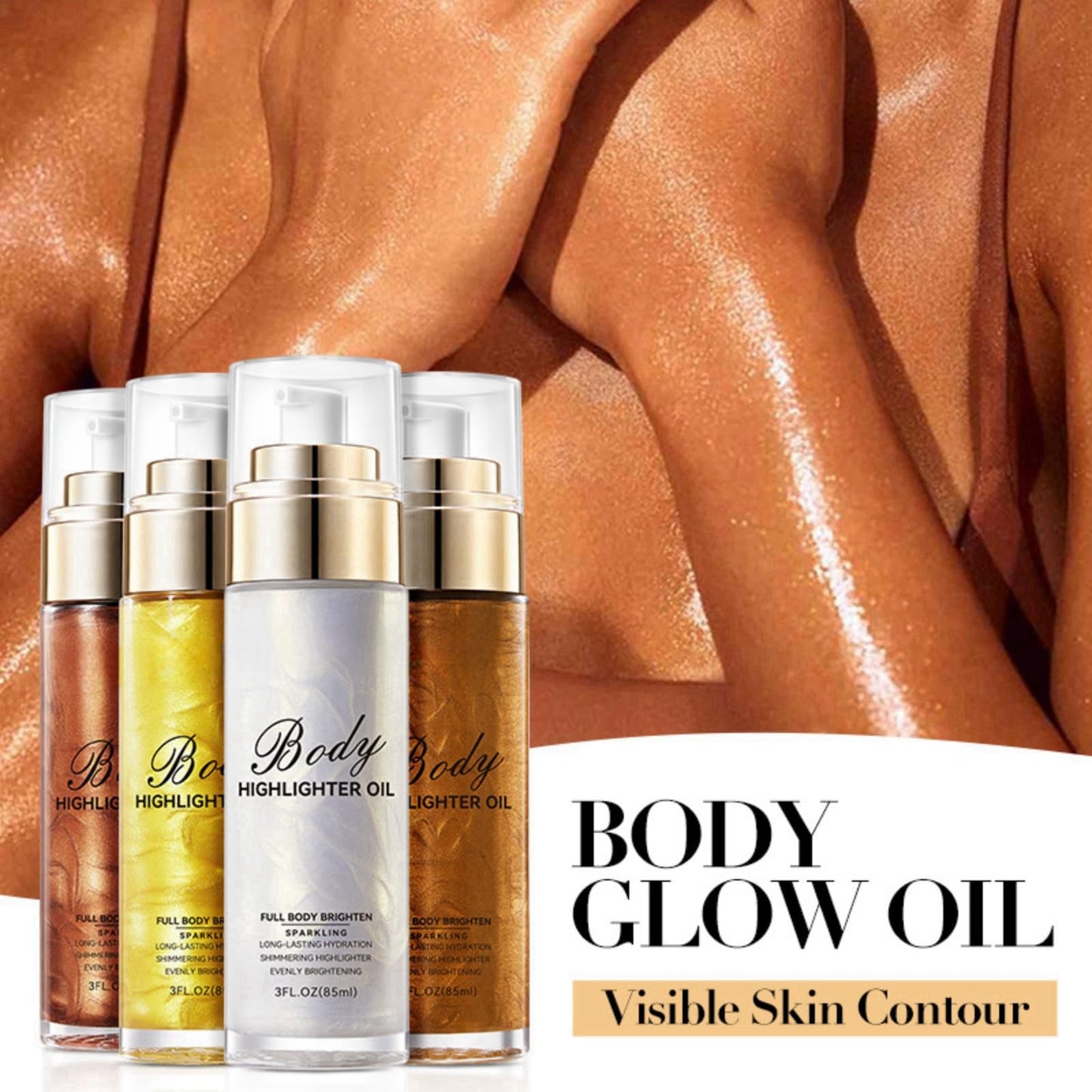 HIVETZ Body Shimmer Oil,Moisturizing Body Highlighter Makeup,Waterproof Liquid Luminizer, Non-Sticky Body Glow Shimmer Lotion,Body Smooth Light Shimmer Glow Oil for Face and Body,80ml (#04-Golden Brown)