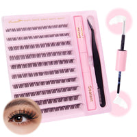 Parriparri Cluster Lashes Kit Clear Band 120Pcs Individual Lashes with Bond and Seal and Lash Extension Applicator Natural Eyelash Extensions Kit False Eyelashes DIY at Home (8-16MM MIX)