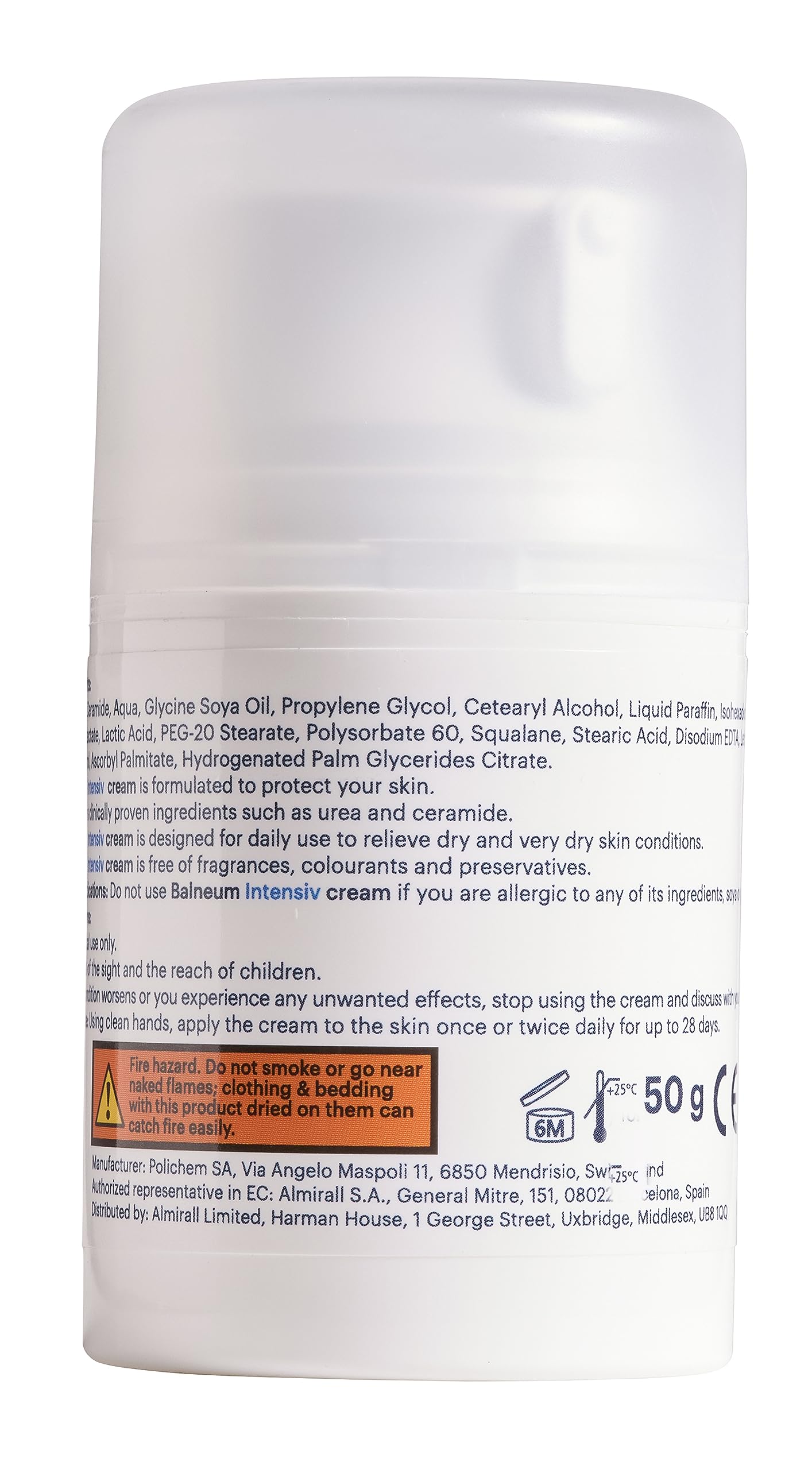Balneum Intensiv Cream - Daily Moisturising Body Cream for Very Dry Skin and Dry Skin Conditions, Fragrance-Free & Preservative-Free Moisturiser, Intensive Hydration, 50g