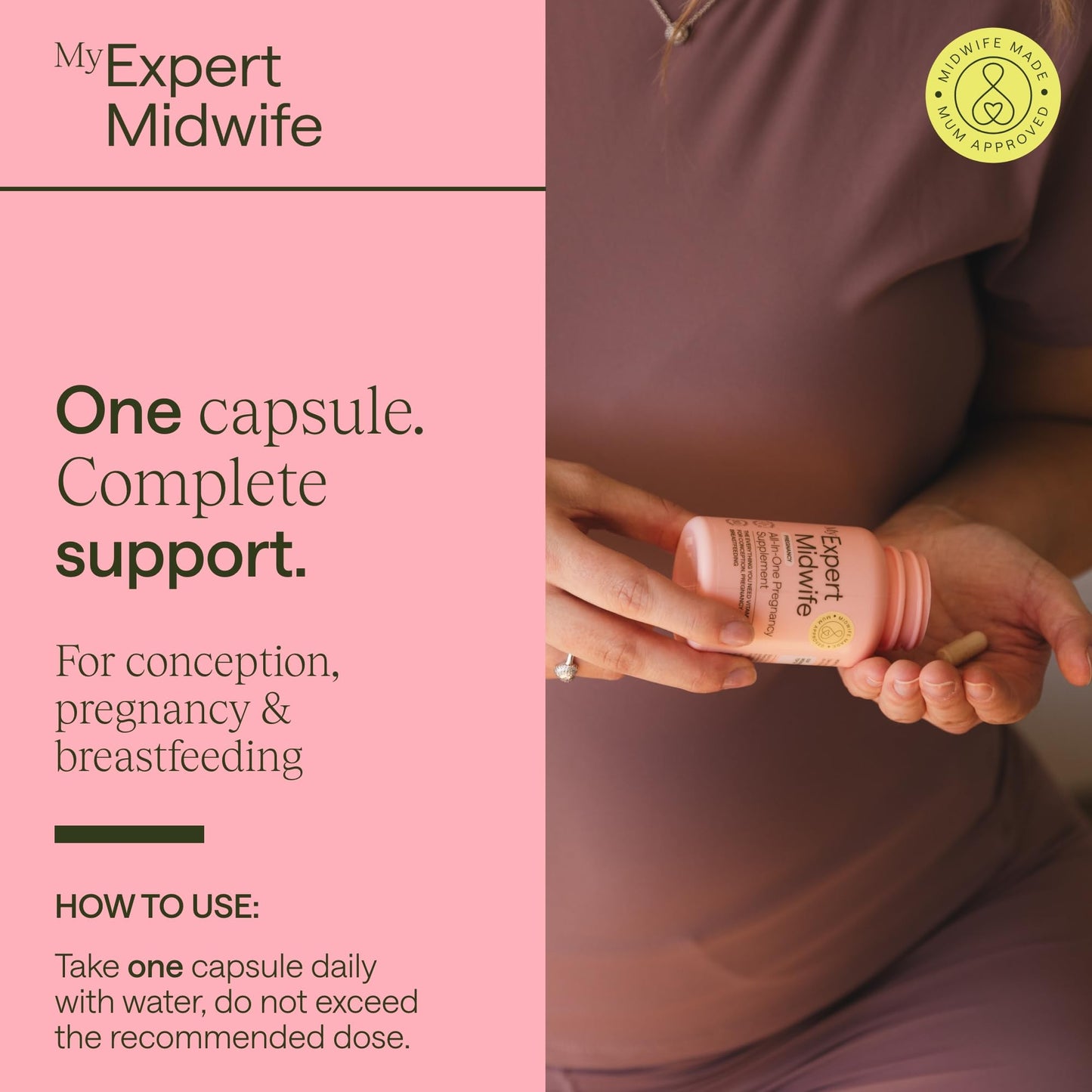My Expert Midwife All in One Pre-Conception & Pregnancy Women's Vegan Supplements, 12 Essential Prenatal Vitamins & Minerals, 60 Capsules, 2 Months Supply