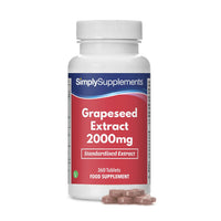 Simply Supplements Grapeseed Extract 2000mg | 360 High Strength Grapeseed Tablets with Added Vitamin C | Vegan & Vegetarian Friendly | Manufactured in The UK