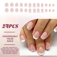 Generic 24PCS Chrome Silver French Tip Press on Nails – Short Almond Glazed Nude Fake Nails with Accessory Tool, Full Cover Glitter Acrylic Stick on Nails for Women, Elegant for Daily Wear
