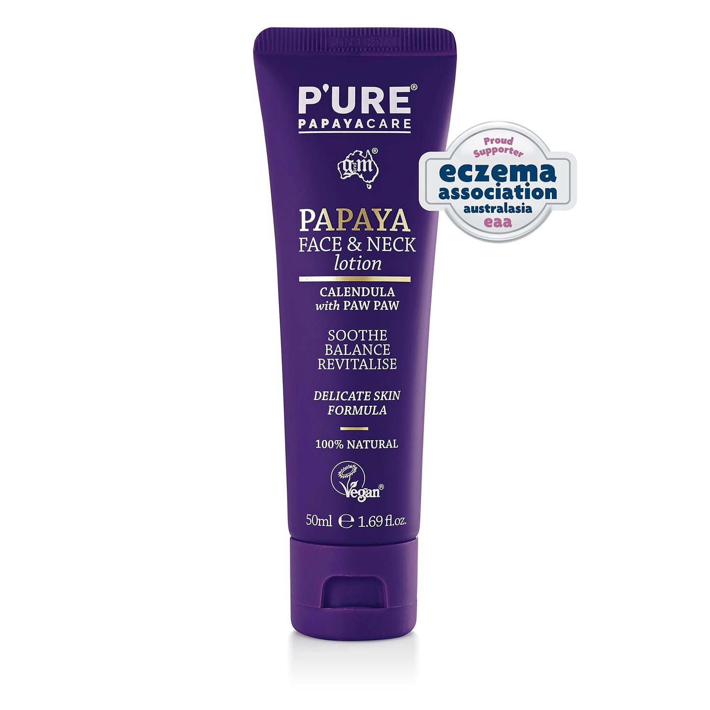 P'URE PAPAYA CARE Face Lotion & Neck Cream 50ml - Vegan Face Moisturiser - Papaya Enzymes, Bergamot, Calendula Cream, Hyaluronic Acid, Vitamin E Face Cream - Natural Facial Moisturising Lotion