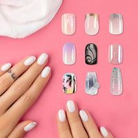 BoloShine 24 Pcs Short Square Rose Pink Glossy Full Cover Acrylic False Nails, 12 Sizes, French, Gradient, Glitter, Kit Includes 24 Nails, 24 Glue Stickers, Nail File, Manicure Stick