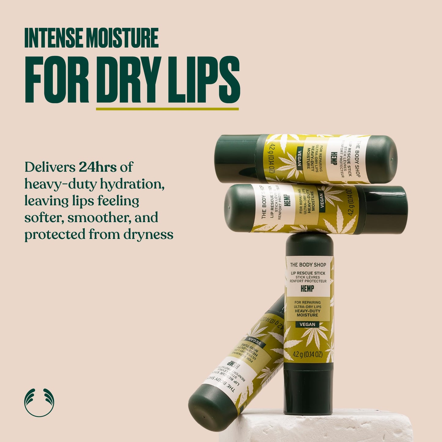 The Body Shop Hemp Lip Rescue Stick (1x 4.2g), Heavy-Duty Hydration for Dry Lips, Nourishing Lip Balm, Softening Stick for Ultra-Dry Lips, 24H Lip Moisturiser, 98% Natural-Origin Ingredients, Vegan