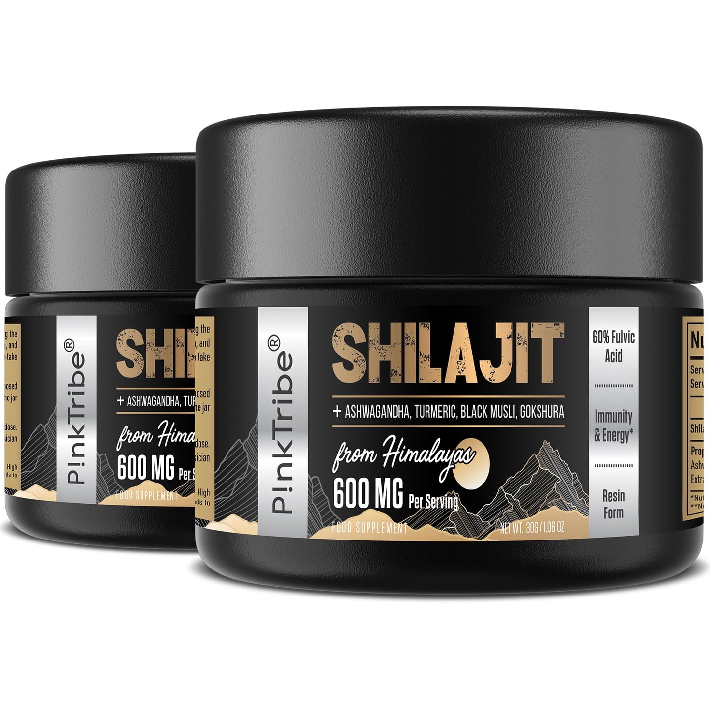 Shilajit Resin Gold Standard Shilajit - 600mg Himalayan Shilajit Blend with Ayurvedic Herbal Extracts, High Levels of Fulvic Acid, Supports Energy and Performance, 30 g (Pack of 2)