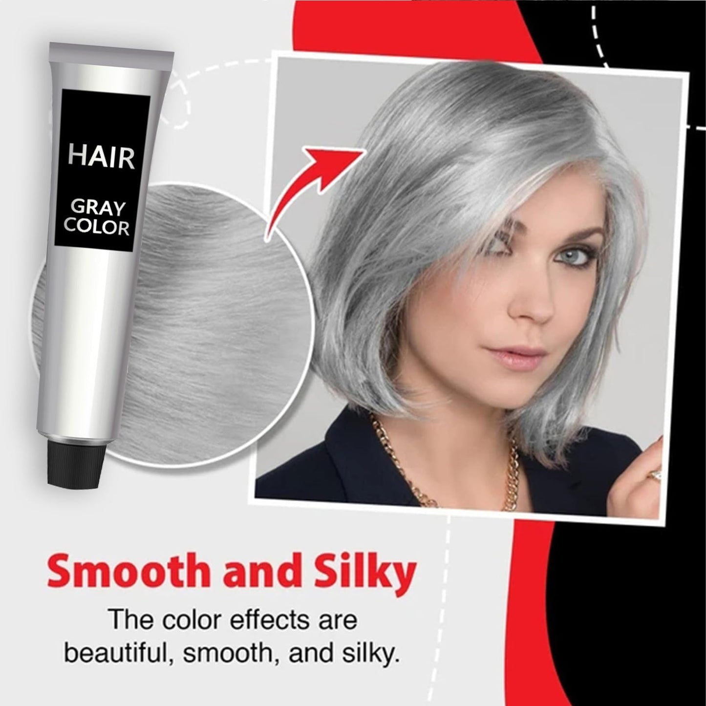 GNAUMORE Silver Gray Hair Dye,Silver Gray Natural Hair Dye Cream,Fashion Permanent Color Cream,Silver Gray Natural Hair Color Cream,Unisex Silver Hair Dye,Grey Permanent Hair Dye, with Two Hair Dye Kits
