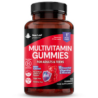 NEW LEAF PRODUCTS Chewable Vegan Multivitamin Gummies - Non Sugar Coated, Gluten Free, Non-GMO Multivitamins for Men and Woman - Fortified with Vitamins C A D E B Biotin, Folate, & Zinc