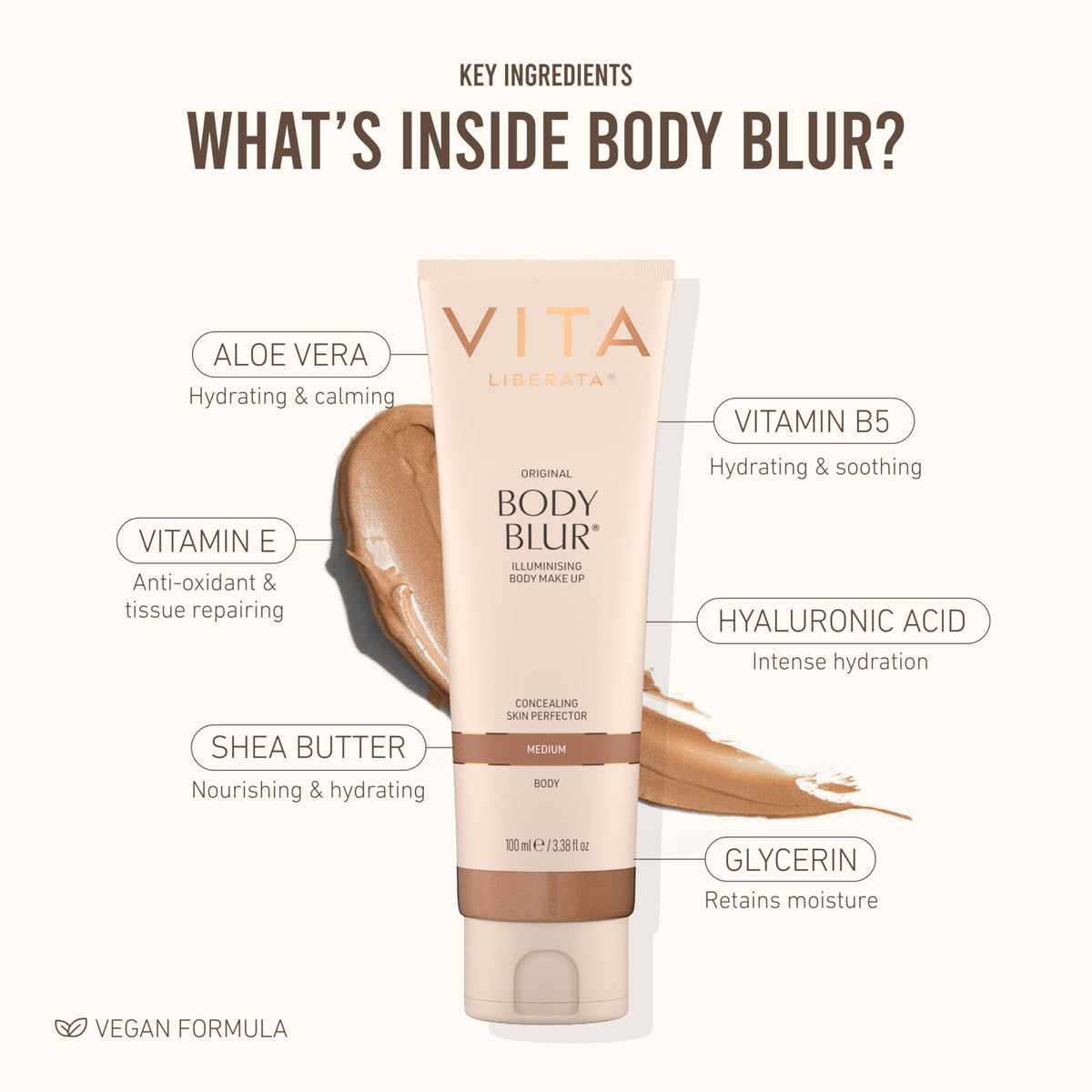 VITA LIBERATA Body Blur Medium 100ml & Mitt Bundle, Leg & Body Makeup, Wash Off Instant Tan, Streak Free Application Blending Mitt, Water resistant, Disguise Imperfections, Flawless Finish