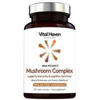 Complex Mushroom Superblend - Lions Mane, Reishi, Cordyceps, Shiitake, Maitake, Chaga, Agaricus Blazei, Tremella - with Vitamin C and Bioperine for Maximal Absorption - Max Potency - Made in The UK