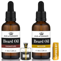 JAX OF LONDON Jax of London Beard Oil Gift Set for Men – Signature & Sweet Inspired Fragrance – Softens, Conditions & Hydrates Beard – Non-Greasy Grooming Oils – Made in UK – 2 x 50ml Signature and Million
