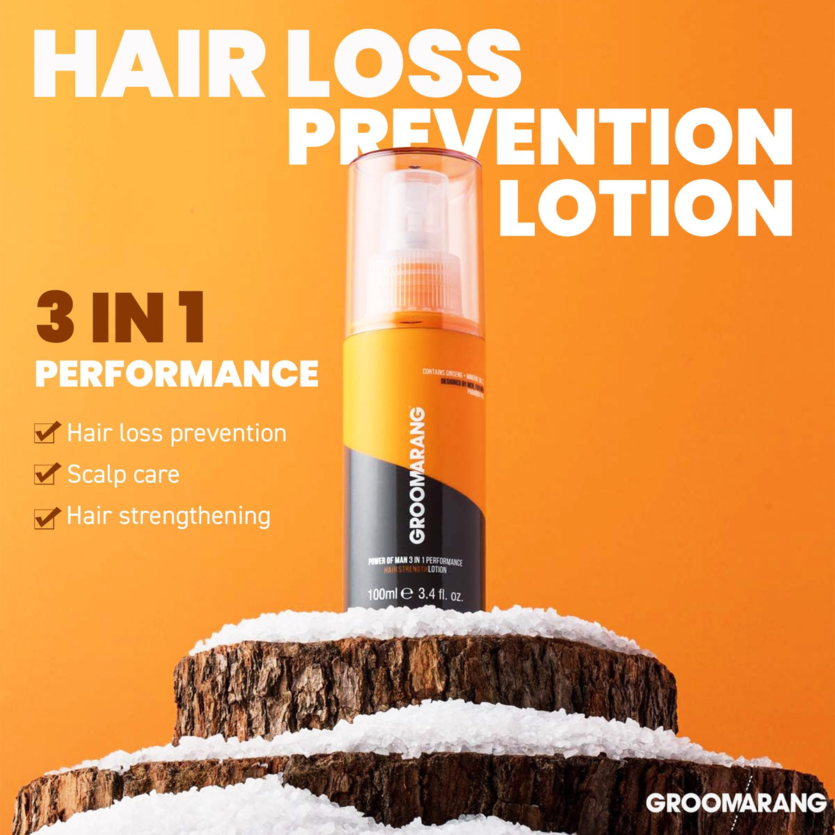 groomarang Groomarang Hair Loss Prevention Lotion - Power of Man 3 in 1 Performance Hair Loss Treatment for Men - Encourages Hair Growth 100ml