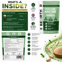 REBIRTH WELLNESS BE YOURSELF | ONLY BETTER Psyllium Husk Fibre Supplement 4000mg with Bio Culture Acidophilus – 120 Capsules, High Fiber Supplement for Digestion & Gut Health,3rd Party Lab Tested, UK Made by Rebirth Wellness
