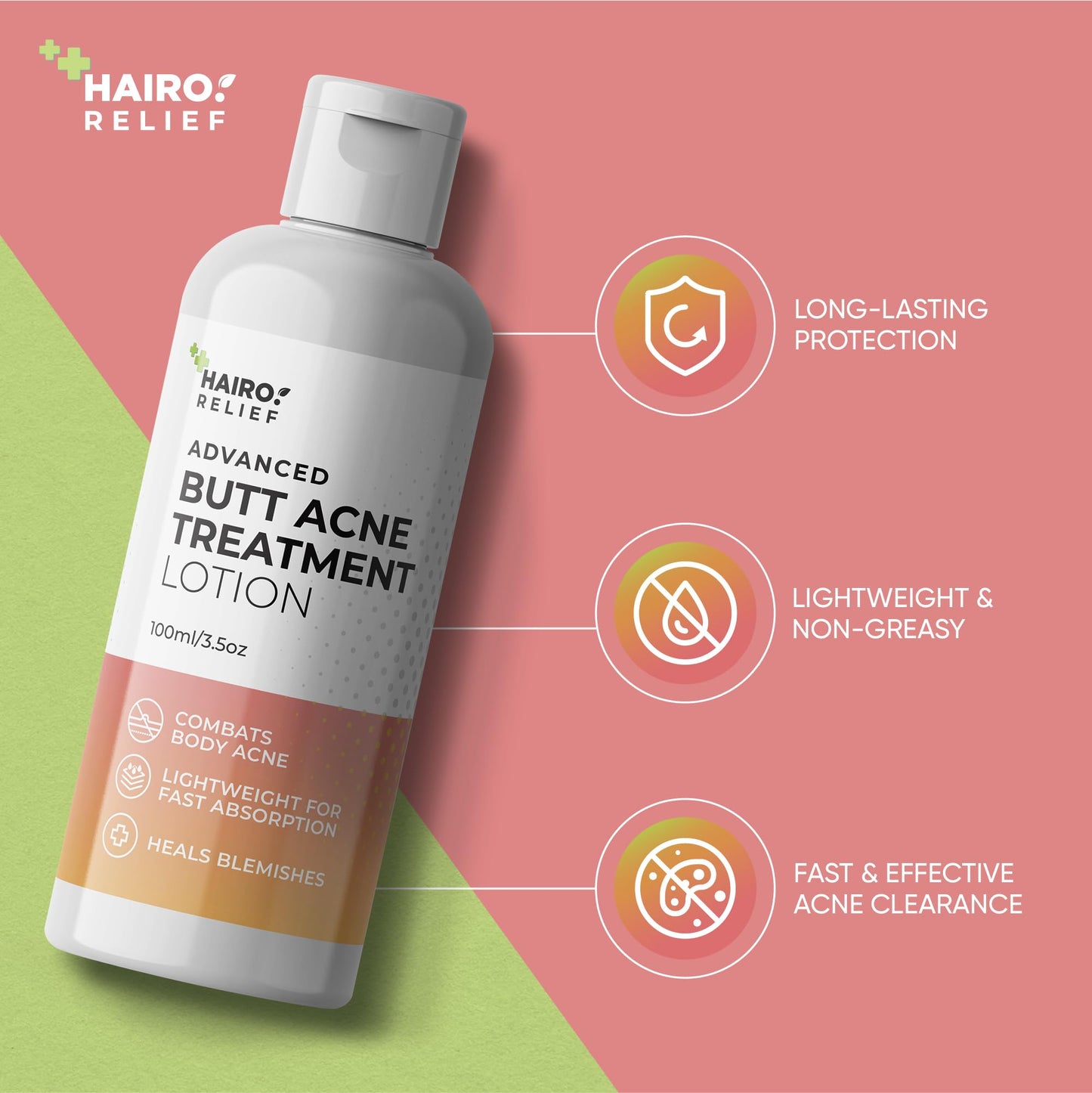 HAIR O HAIRO RELIEF - Butt & Body Acne Treatment, 100ml | Targets Pimples & Acne on Butt, Thighs & Back