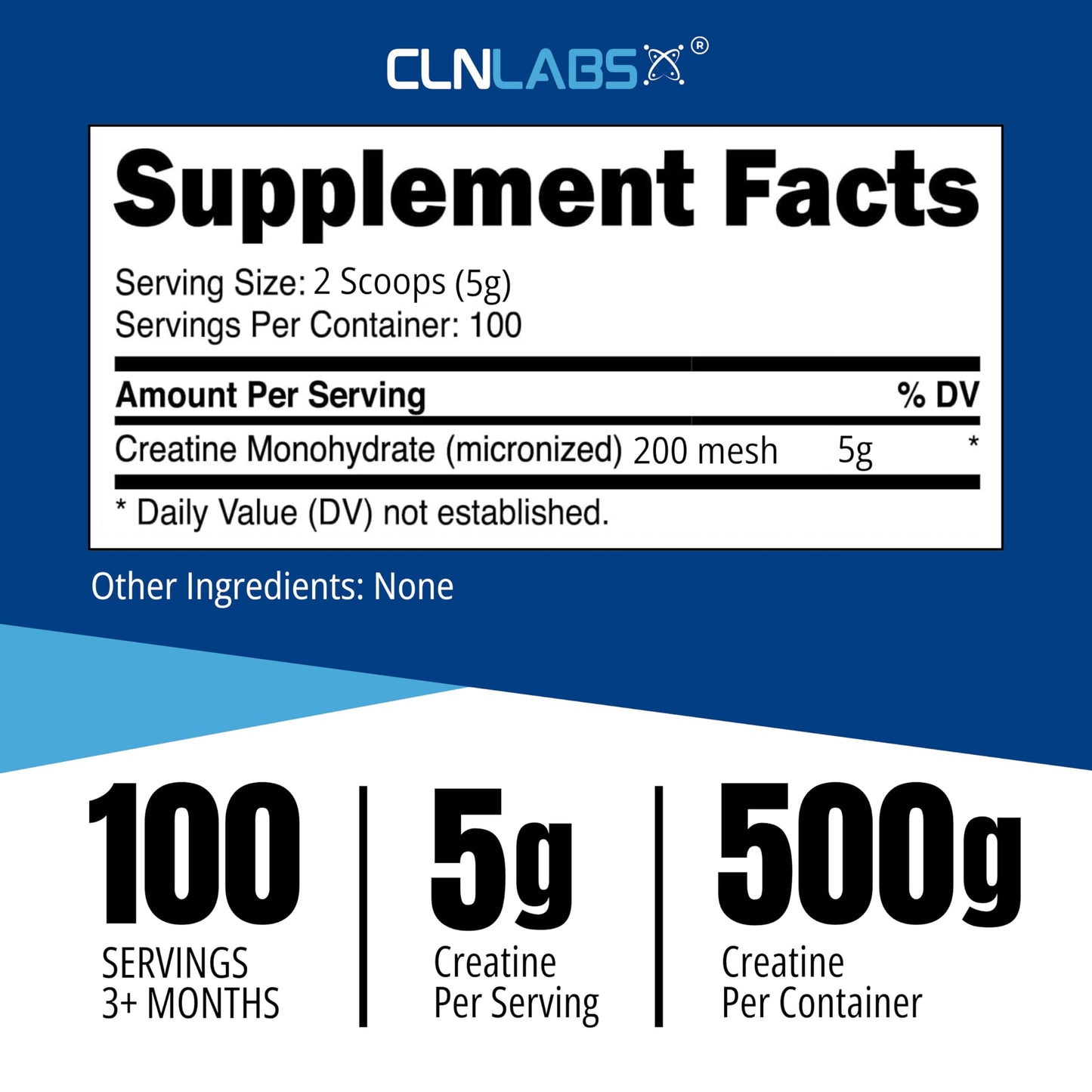 Creatine Monohydrate Powder - 500g Tub (200 Mesh) | Fine Grade, Pure & Mixes Easily | Includes Scoop | Unflavoured | Made in The UK By CLN Labs