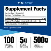 Creatine Monohydrate Powder - 500g Tub (200 Mesh) | Fine Grade, Pure & Mixes Easily | Includes Scoop | Unflavoured | Made in The UK By CLN Labs