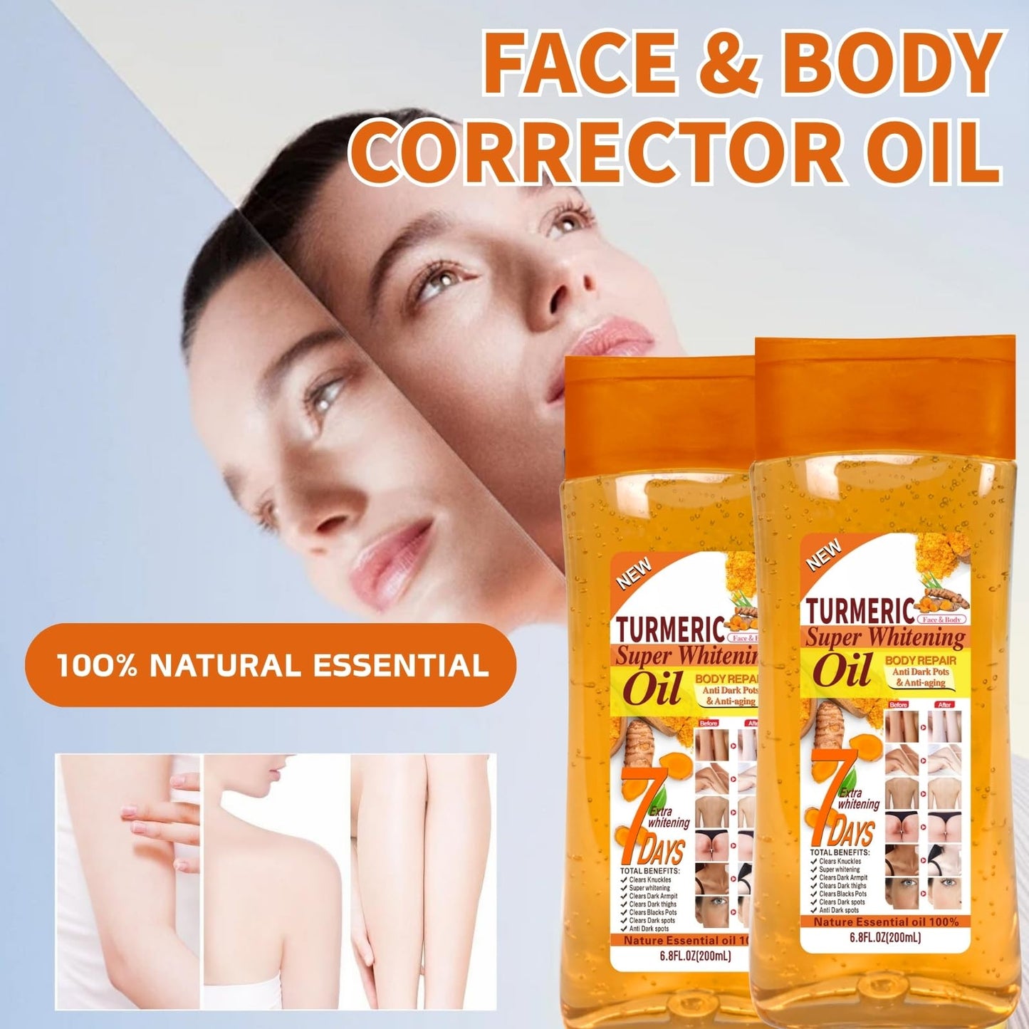 Turmeric Essential Oils - Turmeric & Vitamin E Oil - Anti-Aging & Anti Wrinkles Body Oil for Women - Deeply Nourishing Body Oil for Dry Skin - Body&Facial Oils Gel - Turmeric Massage Oils