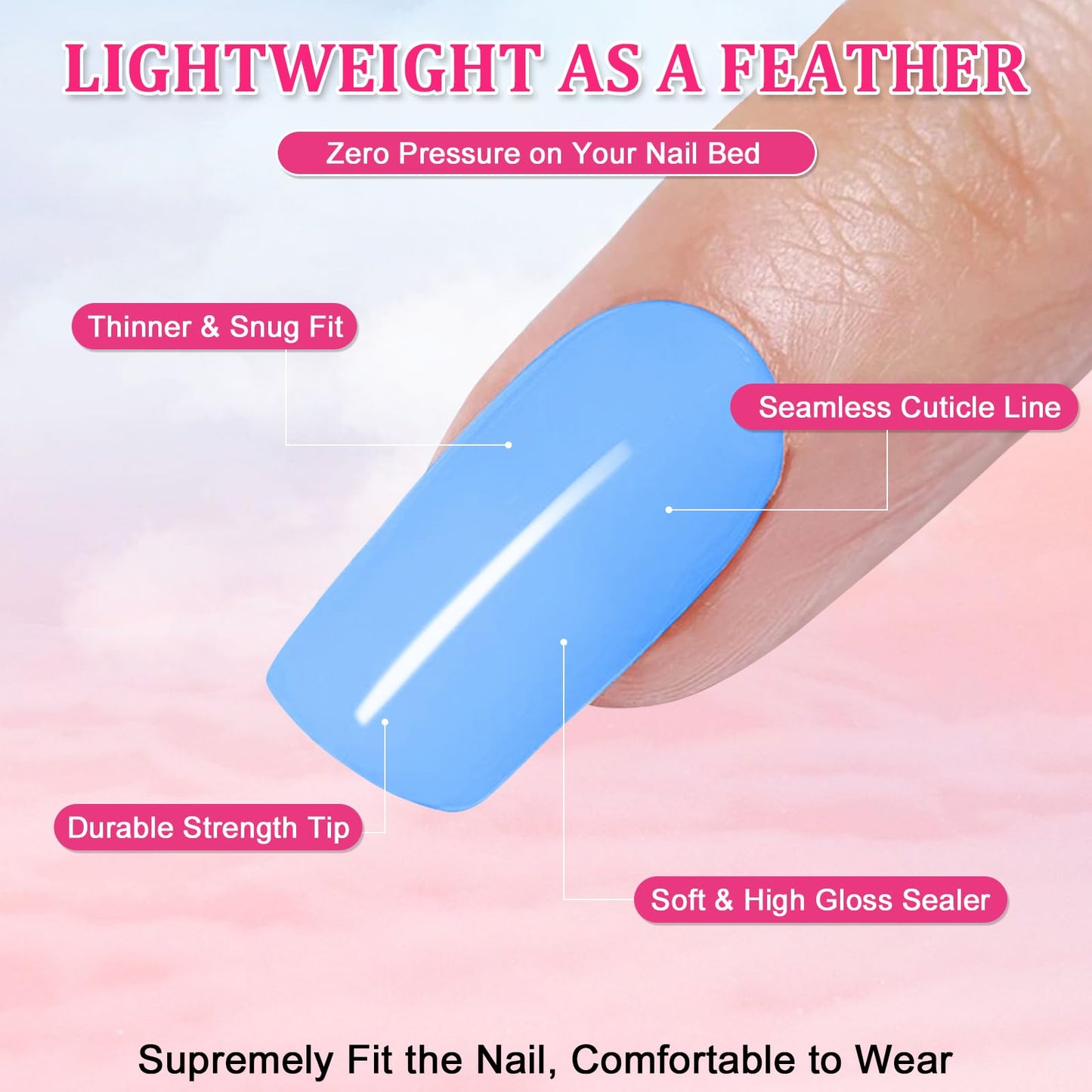 Ceboic 24Pcs French False Nails Coffin Press on Nails Medium Length Orange Gradient Glue on Nails Pink Glitter Design Acrylic Full Cover Reusable Stick on Nails for Women and Girls