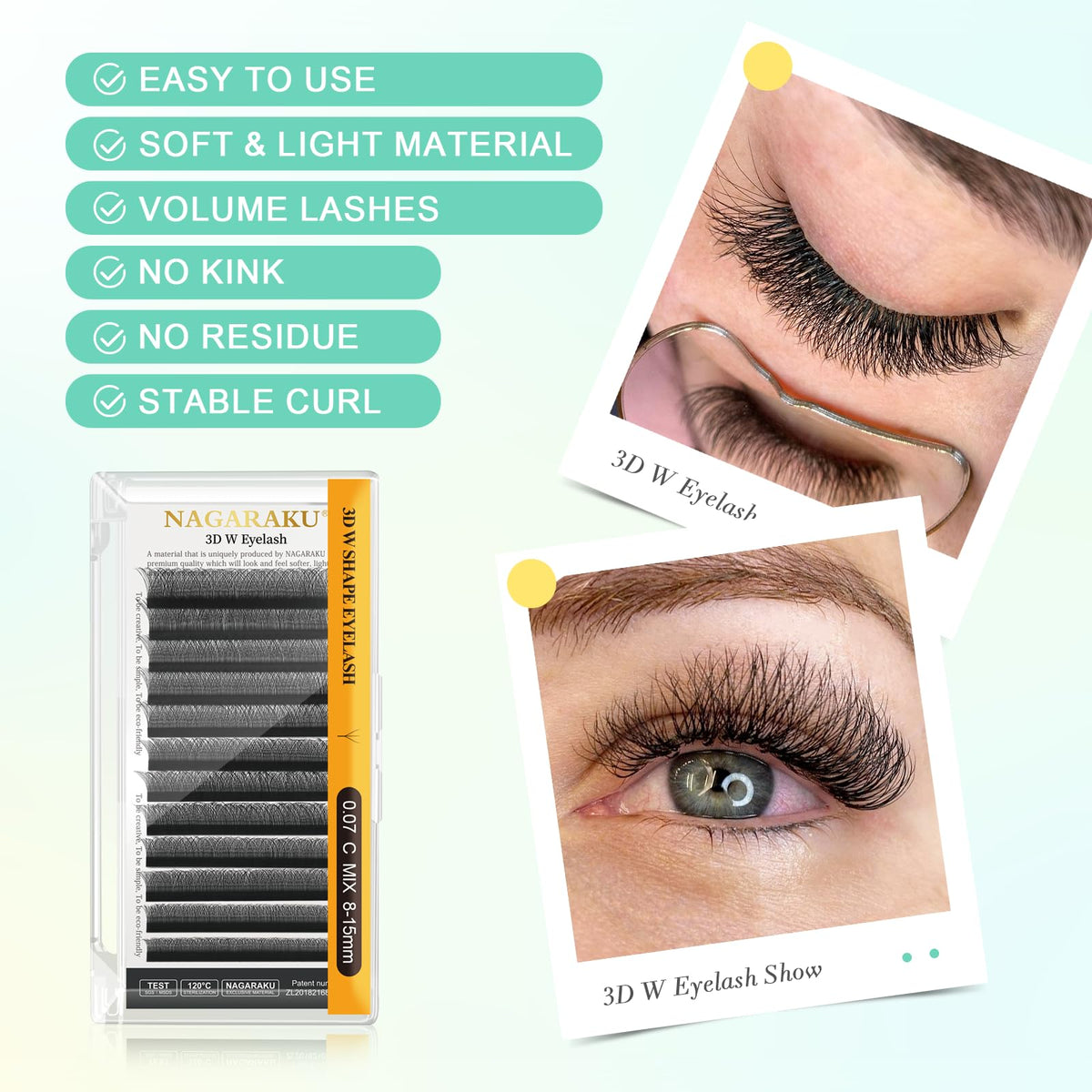 NAGARAKU Eyelash Extensions Cluster 3D Volume Lashes Hand Woven Long Stem 0.07mm D Curl 8-14mm Mix Matte Black Premade Fans 3 Tips False Eye Lash Extension