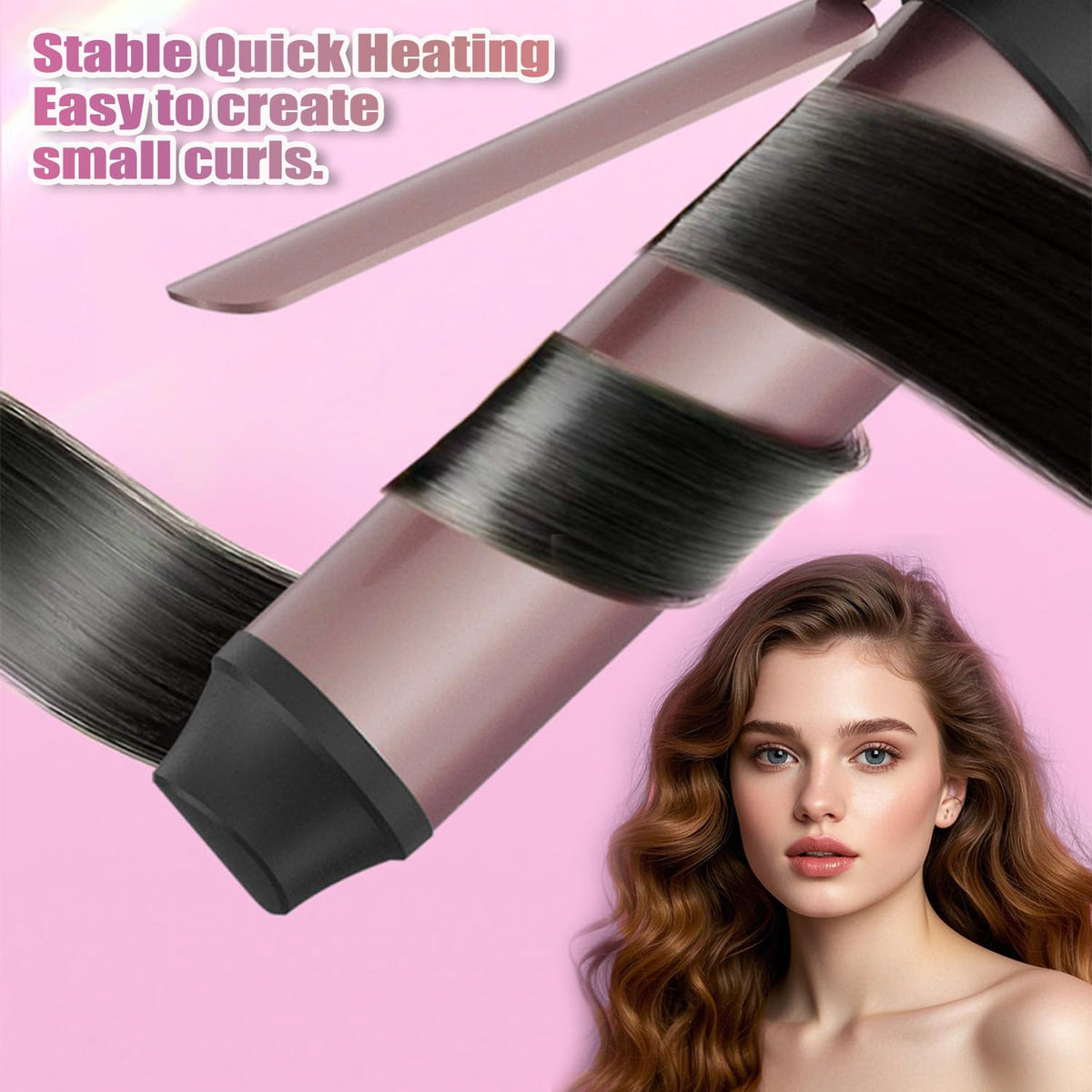 Sadodo Mini Rechargeable Hair Curler,Portable Small 20MM Cordless Curling Wand,Quick Heating,3 Temperature Setting,Negative Ion Hair Care Oil Panel,for Home Travel Office Hair Curling,Styling (Pink)