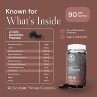 Known Tasty Multi Mushrooms Gummies - Lion’s Mane, Cordyceps - Immunity & Energy - Natural Blackcurrant Flavour - 60 Vegan Gummies, 3 Months Supply