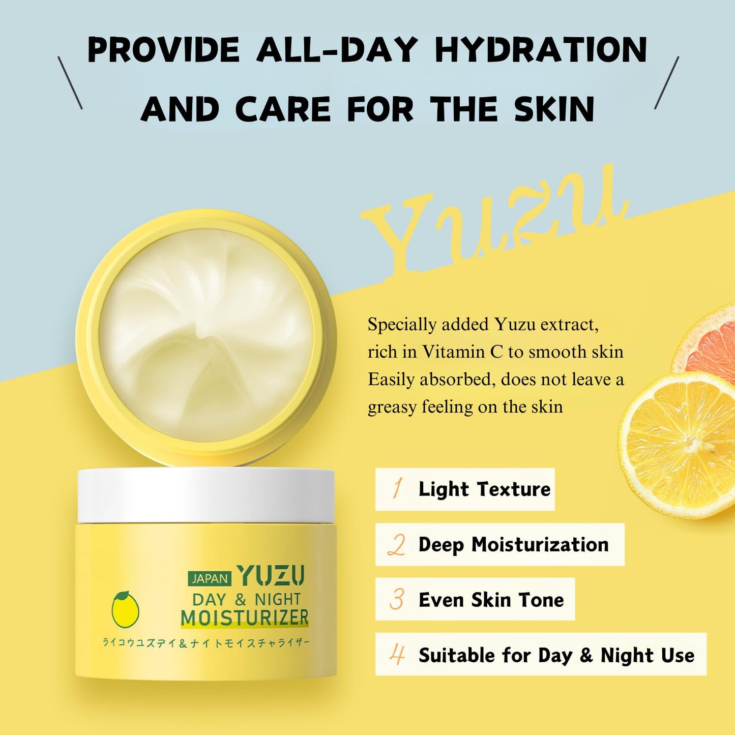 ISBEAUSOLS YUZU Day & Night Face Moisturiser, Face Cream for Dry Skin, Moisturiser Face Women & Men for Smoothing & Softening, Nourishing & Hydrating Face Moisturisers, Natural YUZU Cream Face Care