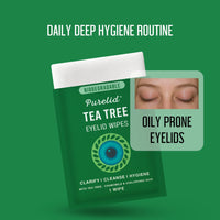 PURELID Tea Tree Eyelid Wipes – 100 Tea Tree Oil Eye Wipes for People with Dry Eyes & Allergies – Gentle Eyelid Cleanser with Hyaluronic Acid – Individually Wrapped & Biodegradable