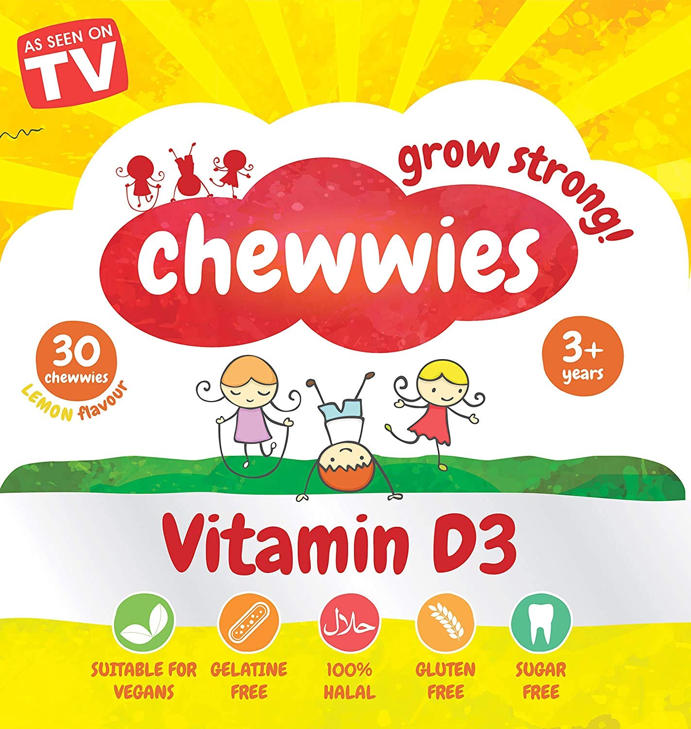 Vitamin D - Chewable Gummies- Vegetarian, Vegan, Halal, Sugar Free & Gluten Free, Non-GMO - for Adults and Children to Support Healthy Growth and Development by Chewwies Vitamins