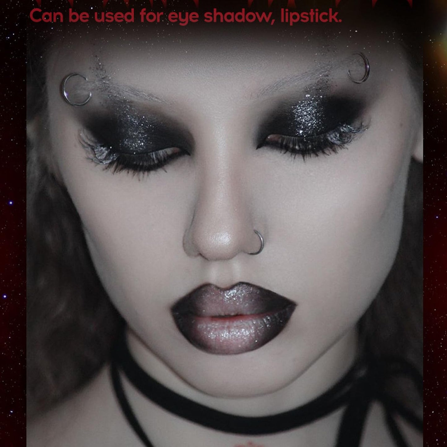 QUIWEN Black Eyeshadow Stick, 2 Colours Black Silver Shimmer Cream Eyeshadow Stick, Black & Silver Shimmer Eyeshadow Lipstick 2 IN 1, Long Lasting Highly Pigmented Shimmer Black Lipstick Eyeshadow Pencil