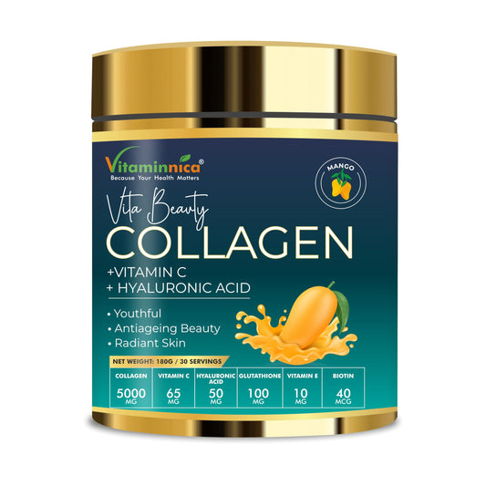 Vitaminnica Vita Beauty Collagen Powder Type I & III - 180g-30 Servings | Skin, Muscles, Joints & Gut Health (Mango)