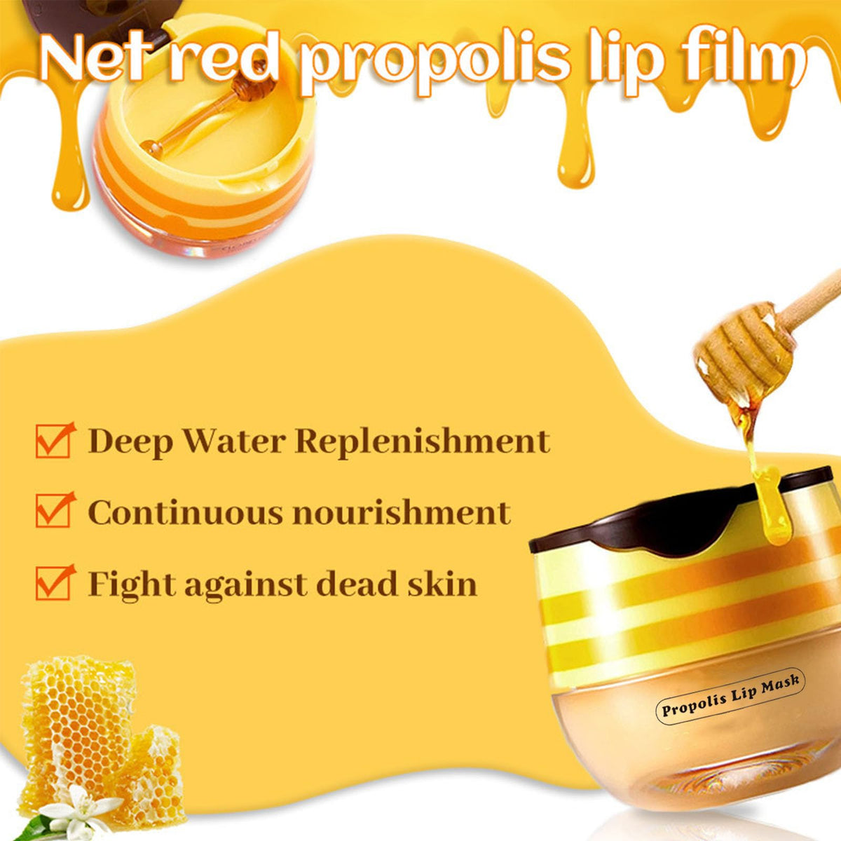 TUHOWEWZ Honey+Strawberry Balm Lip Mask Set, Moisturizing Lip Care With Natural Oils for Day & Night, Repair Honey Bee Lips Balm Reduce Lip Lines & Wrinkle