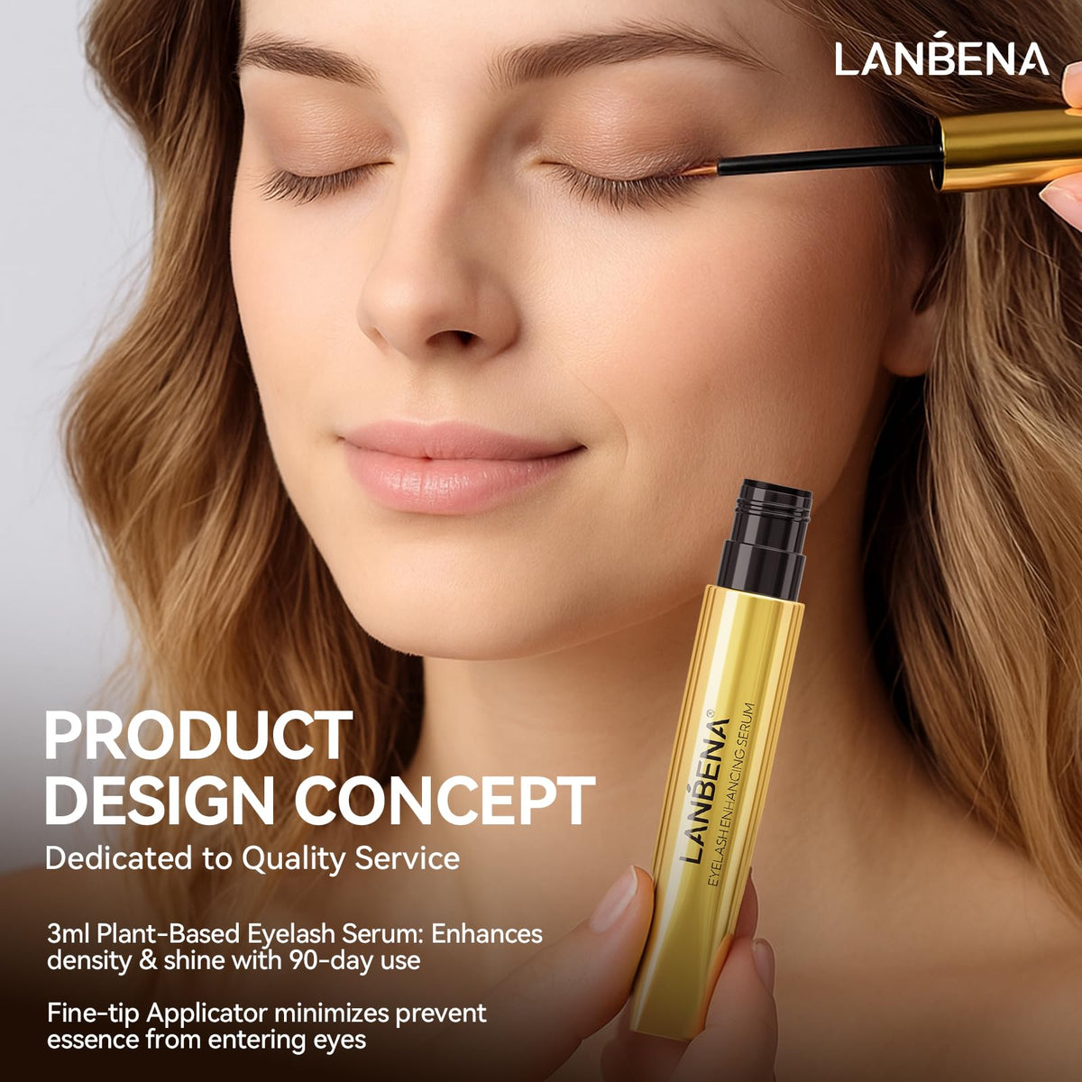 LANBENA Eyelash Growth Serum - Eye Lash Enhancing Serum Natural Nourishment for Fuller, Longer Lashes & Defined Brows | 3mL/0.10 fl oz - Cold-Pressed Formula, Vegan & Cruelty-Free