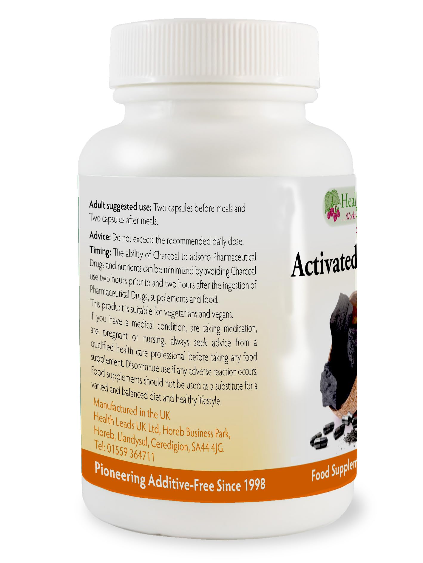 Health Leads ...Working With Nature Activated Coconut Charcoal 300mg x 90 Capsules (Cocos nucifera), 100% Natural, High Absorbency, Vegan, Magnesium Stearate Free & No Nasties, Made in Wales