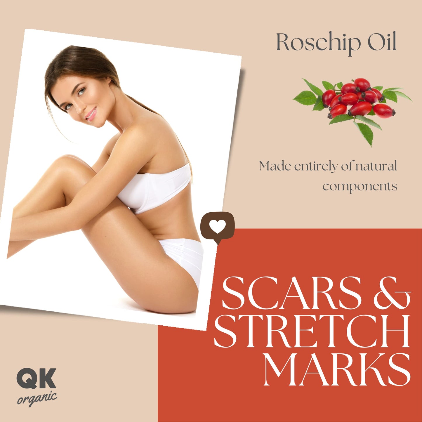 QKnatur Rosehip oil, 100% pure organic vegan, 250 ml, for scars and stretch marks, anti-wrinkle, anti-bio, cold pressed