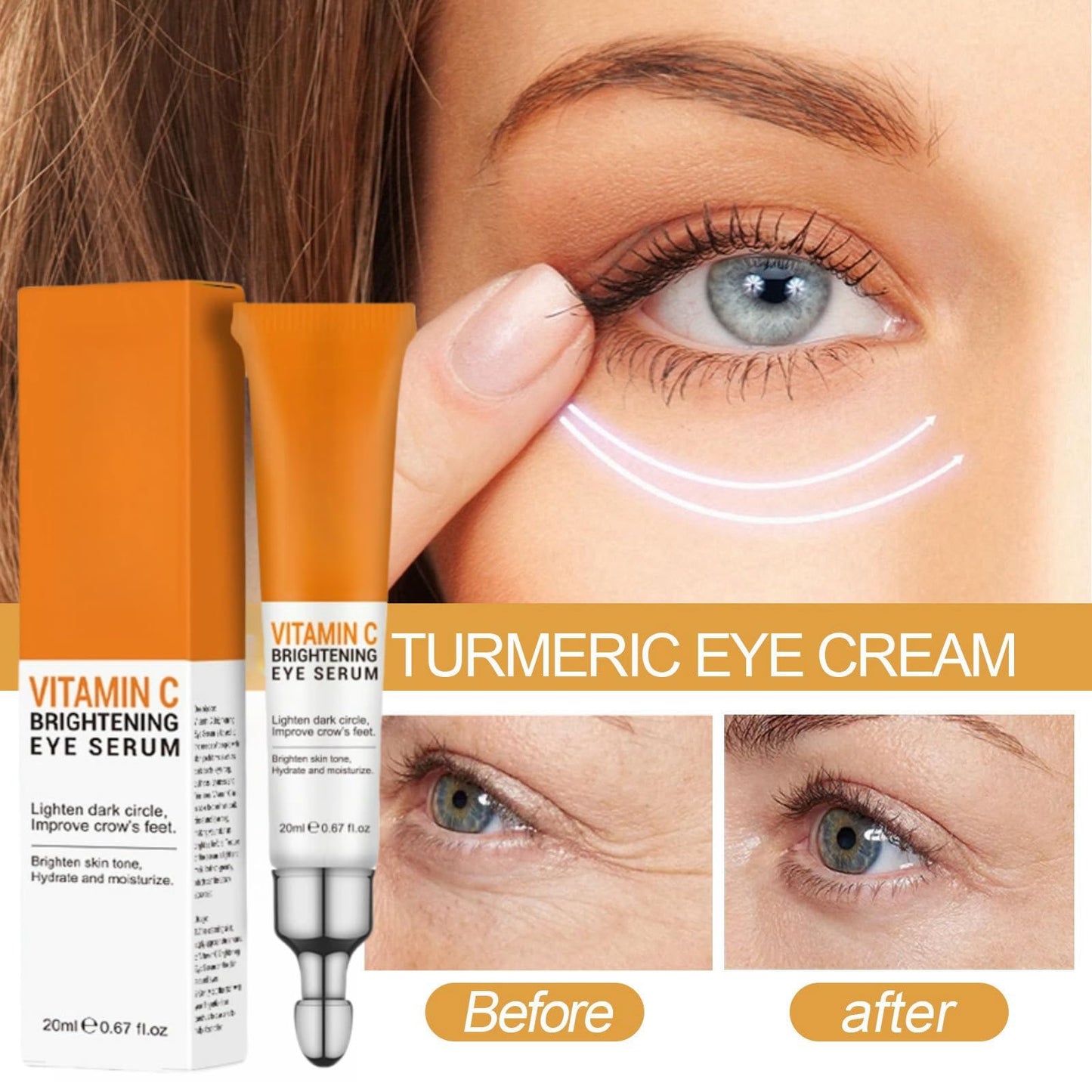 Vitamin C Eye Serum,Eye Cream for Dark Circles and Puffy Eyes,Under Eye Cream,Eye Bags Remover,Anti Wrinkle Vit C SerumFor Women/Men Anti Aging,Skincare for Dark Circles Under Eye Treatment Women