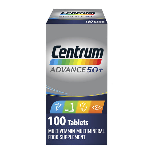 Centrum Advance 50+ Multivitamin & Mineral Tablets, 24 essential nutrients including Vitamin D, Complete Multivitamin Tablets, 100 Count (Pack of 1)