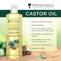 PraNaturals Cold Pressed Castor Oil 500ml - 100% Natural, Vegan & Pure, for Hair, Eyebrows & Eyelash Growth, Softer Skin & Face, Rich In Omega-6, Omega-9 & Essential Fatty Acids
