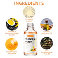 Leogony 2PCS Lightening Turmeric Serum Dark Spot Removal Corrector for Face Skin Glow, 30 ml, Anti Aging, Hydrating, Reduce Wrinkles