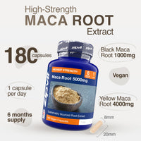 Zipvit Maca Root Capsules 5000mg, 180 Vegan Capsules, 6 Months Supply, Black & Yellow Maca Root Powder Extract