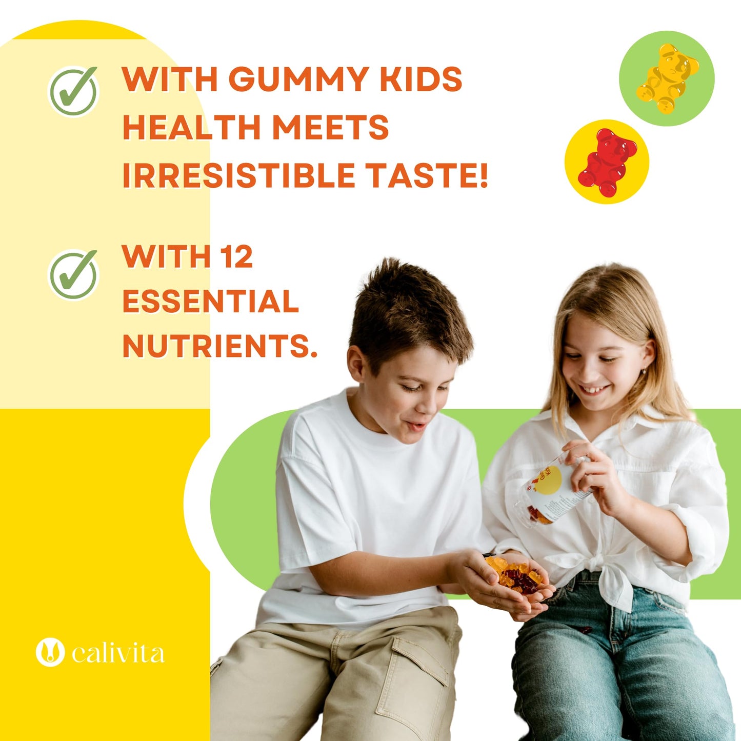 Multivitamin for Kids - Natural Apple and Strawberry Flavour - Low-sugar - with 12 essential Nutrients - Kids Multivitamins Gummies - 100 Vitamin Gummies - with Zinc, A, B6, B12, C, D3, E, K1 Vitamins