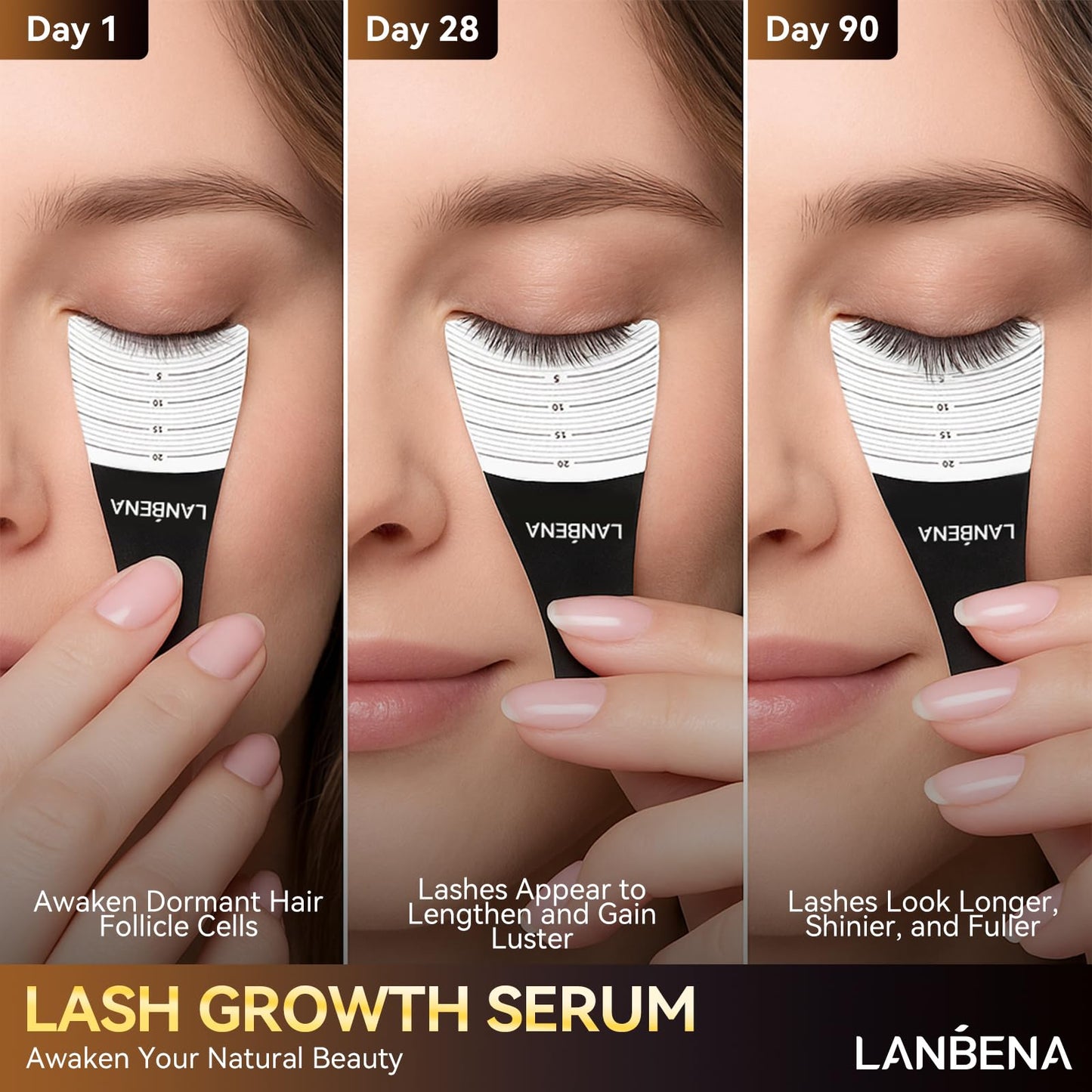 LANBENA Eyelash Growth Serum - Eye Lash Enhancing Serum Natural Nourishment for Fuller, Longer Lashes & Defined Brows | 3mL/0.10 fl oz - Cold-Pressed Formula, Vegan & Cruelty-Free