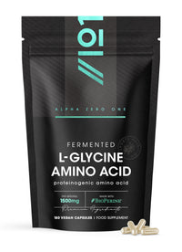 ALPHA01 Fermented L Glycine 1500mg with BioPerine® – 180 Vegan Capsules – High Strength L Glycine Amino Acid Supplement – Resealable and Recyclable Pouch by Alpha01