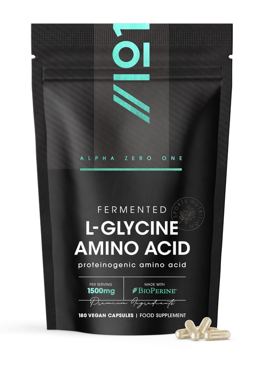 ALPHA01 Fermented L Glycine 1500mg with BioPerine® – 180 Vegan Capsules – High Strength L Glycine Amino Acid Supplement – Resealable and Recyclable Pouch by Alpha01