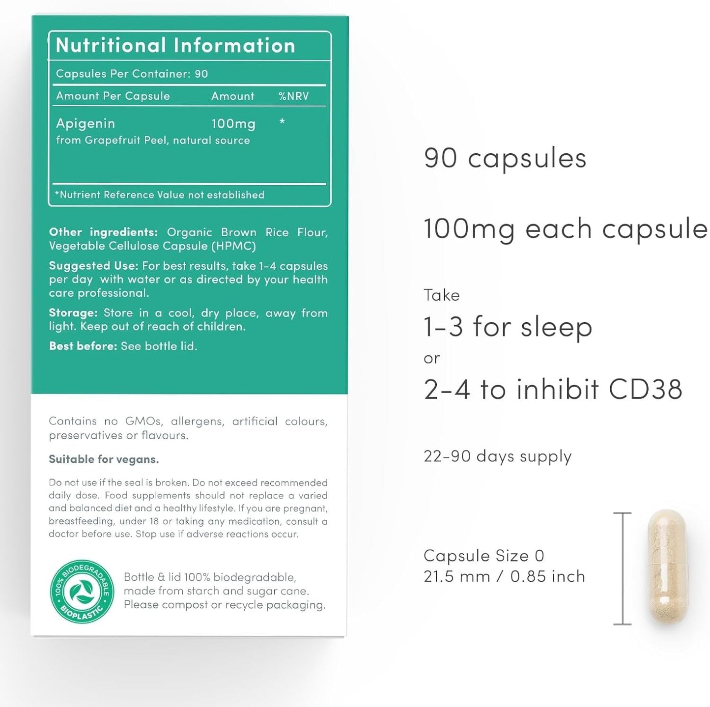 vP Vitality Pro Apigenin Sleep Supplement, 90 Capsules - Apigenin 100mg from Grapefruit Peel for Natural Sleep Aid, NAD Enhancement, & Immune Support - Vegan Dietary Supplements for Men & Women