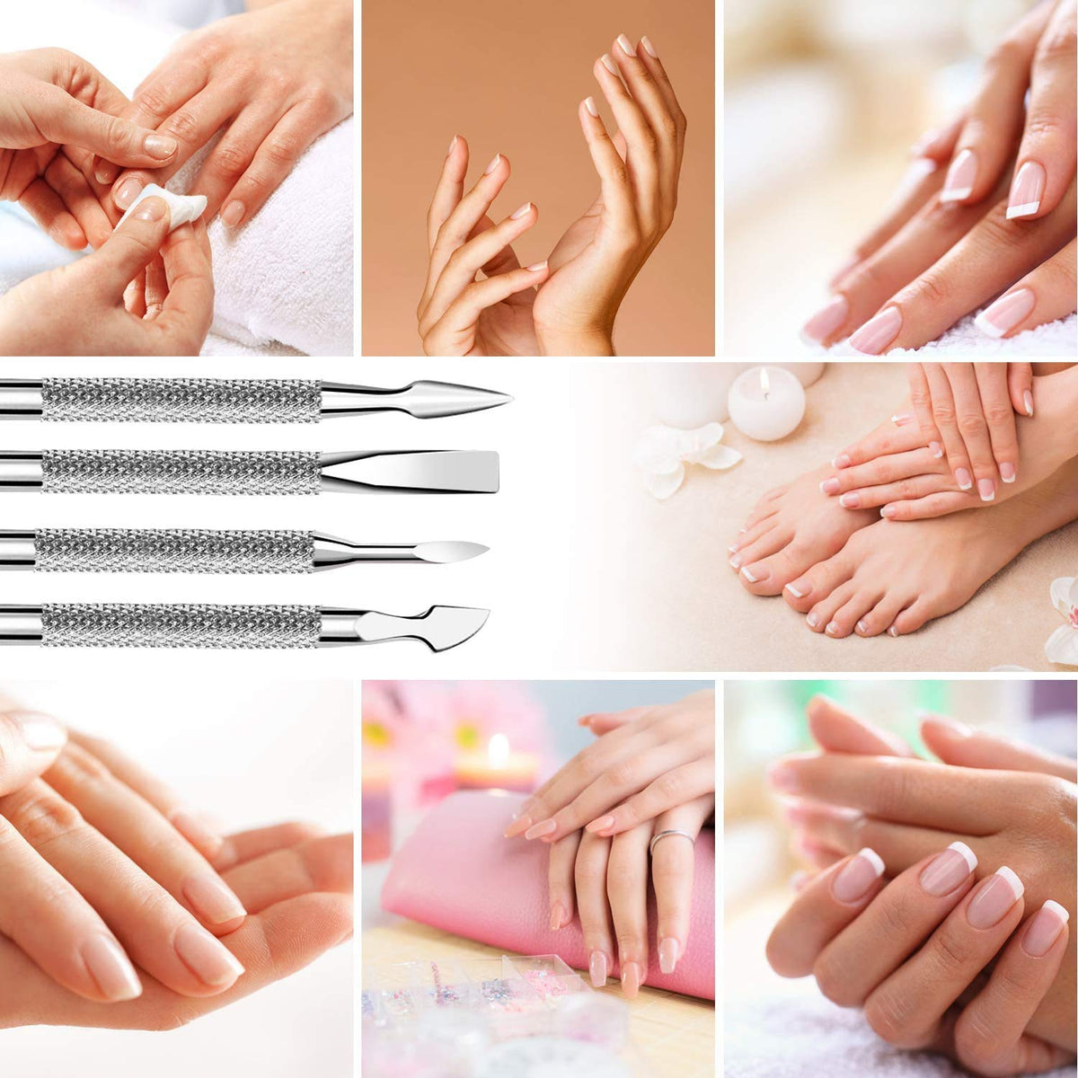 HUPOO Cuticle Pusher and Cutter Set, Dead Skin Nail Cleaner Tools, Professional Stainless Steel Cuticle Remover, Durable Pedicure Manicure Tools for Fingernails and Toenails.4 Pcs/Set
