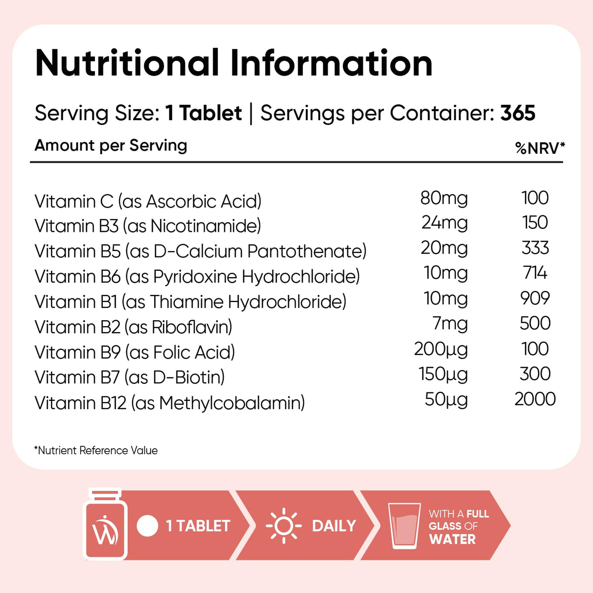 WeightWorld Vitamin B Complex Supplement - 365 Tablets - 1 Year Supply - with All 8 B Vitamins & VIT C - 1 Tablet-a-Day - Non-GMO, Gluten-Free & Vegan-Friendly - for Men & Women